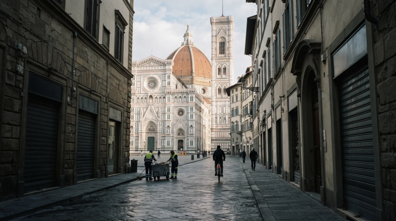 Morning on Via dei Calzaiuoli towards the Duomo, first of the things to do in Florence