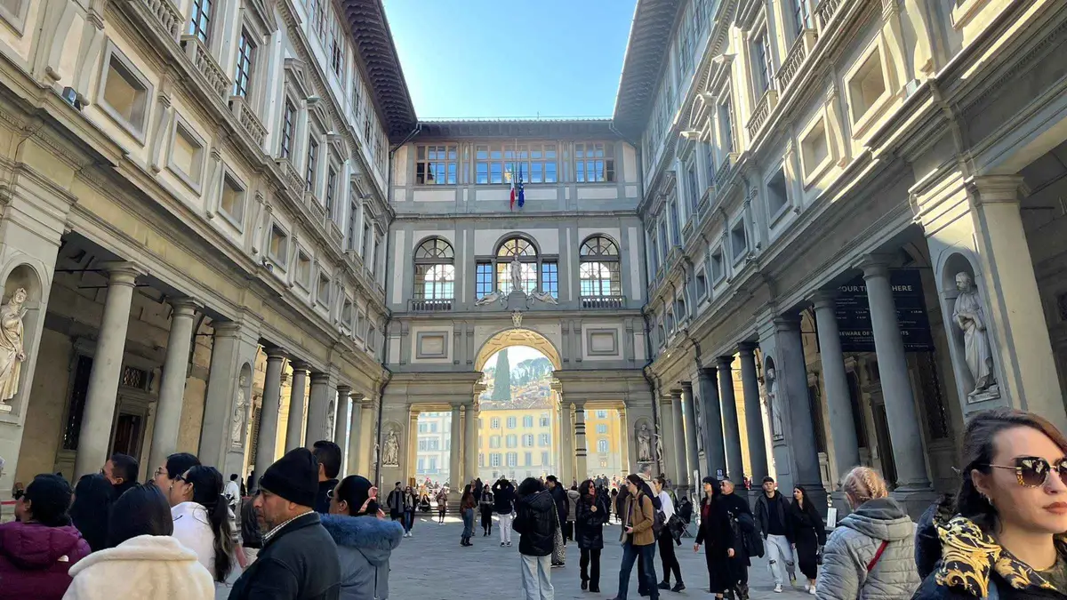 Uffizi entrance 1 where the 5-day Uffizi, Pitti and Boboli pass is shown in Florence, Italy