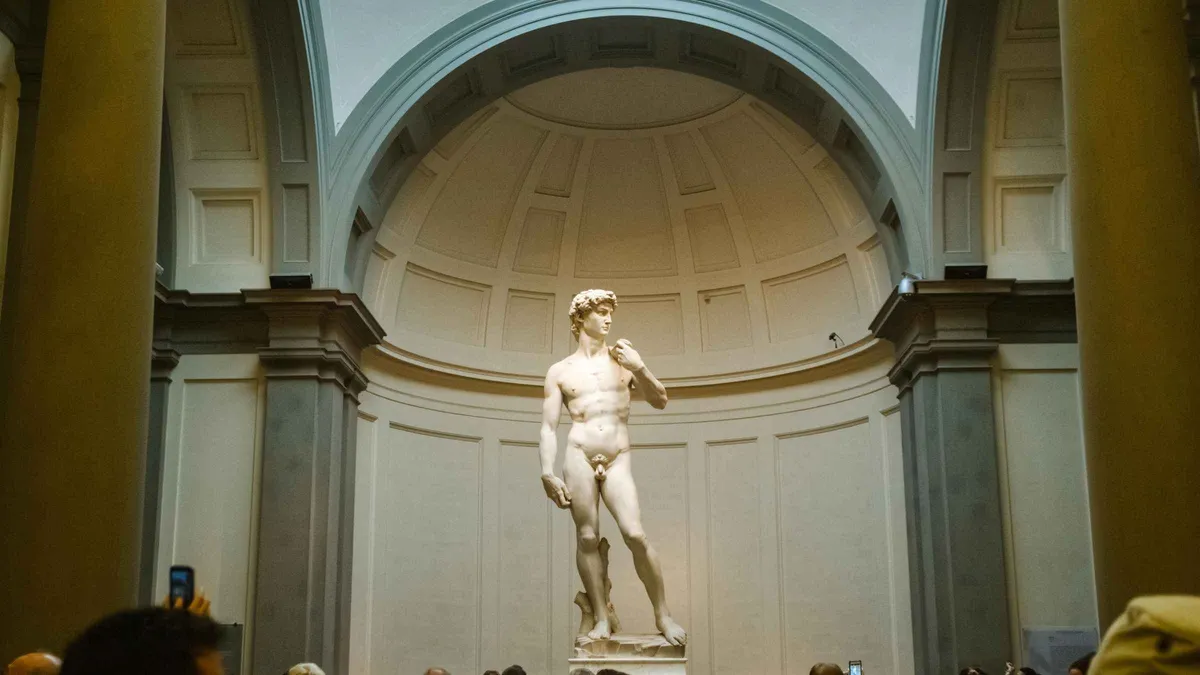 Michelangelo's David under the skylight of the Accademia Gallery, Florence, Italy