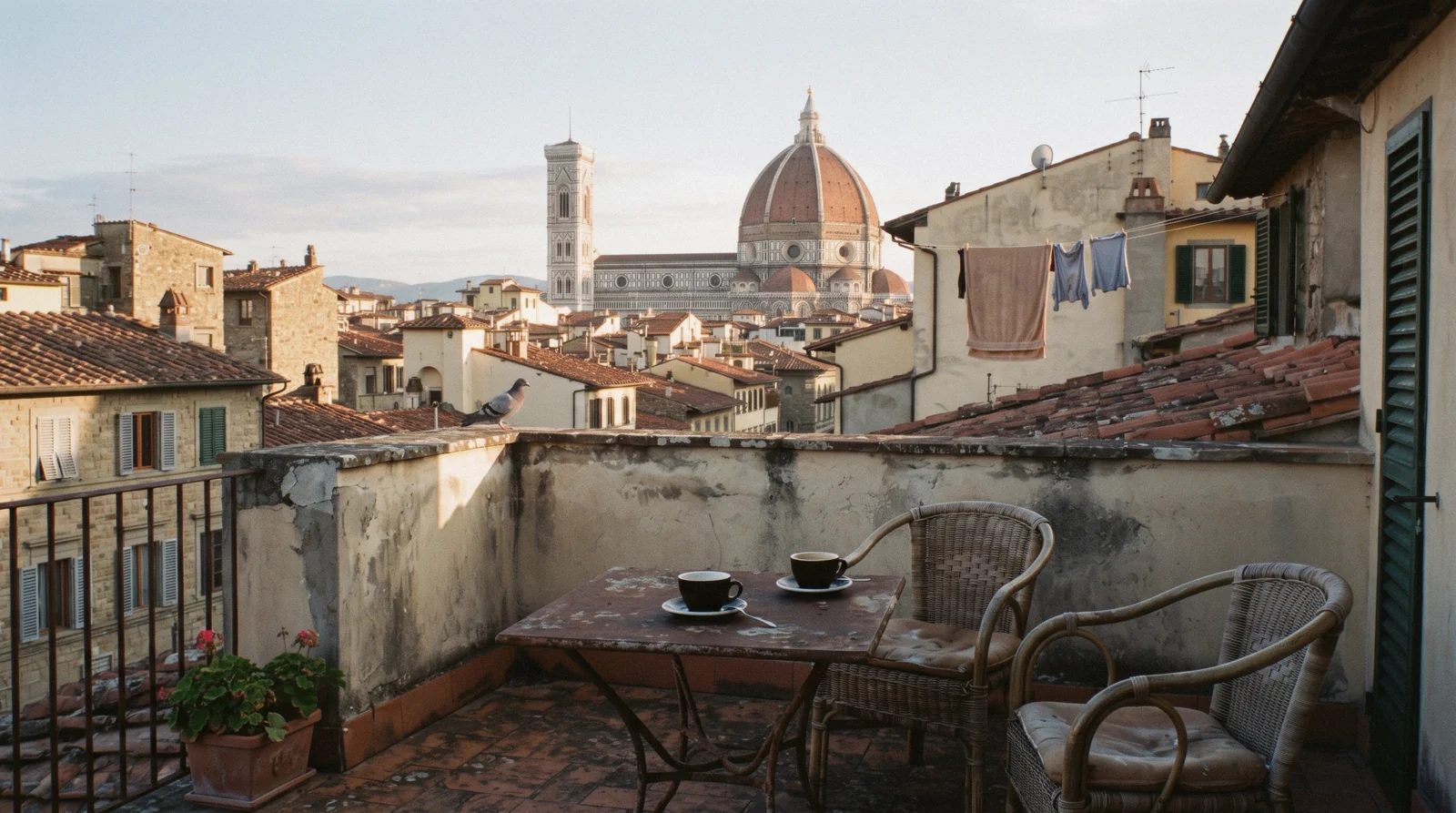 Rooftop terrace over terracotta roofs and the Dome, where to stay in Florence